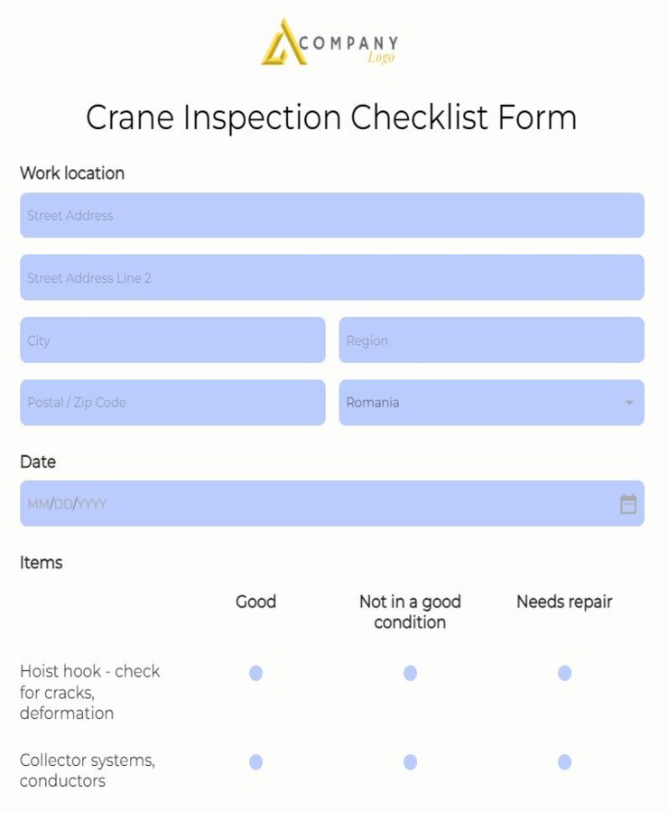 crane inspection checklist form