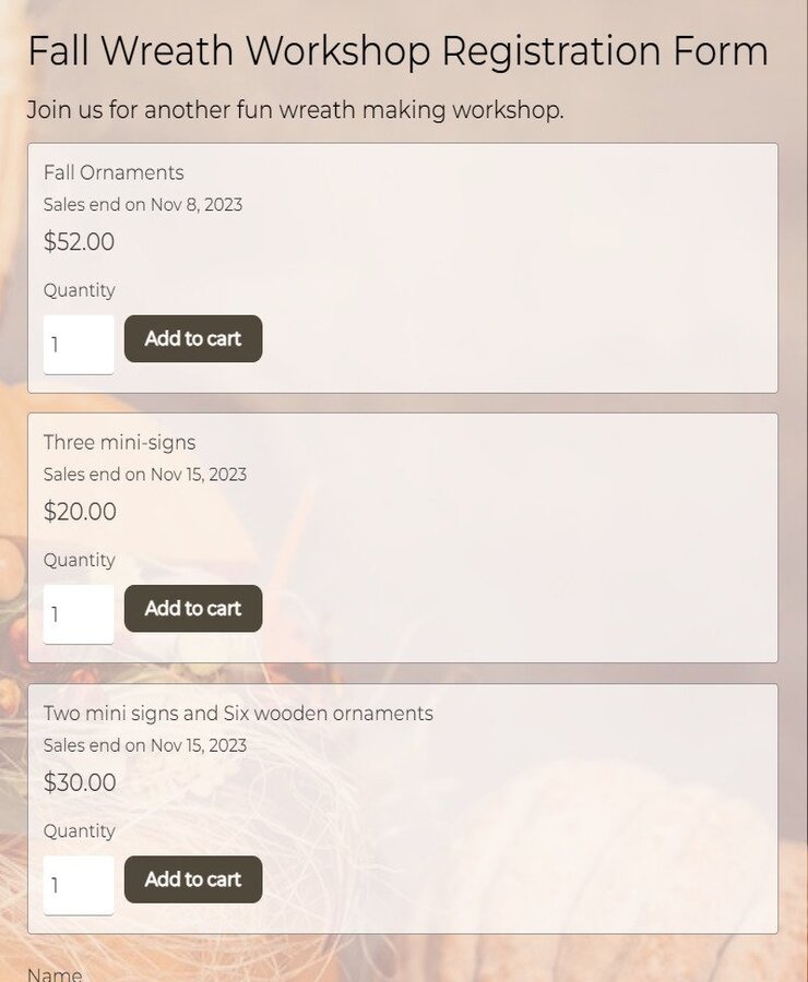 fall wreath workshop registration form