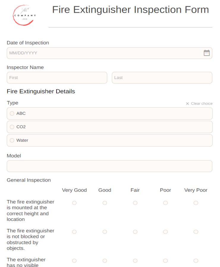fire extinguisher inspection form