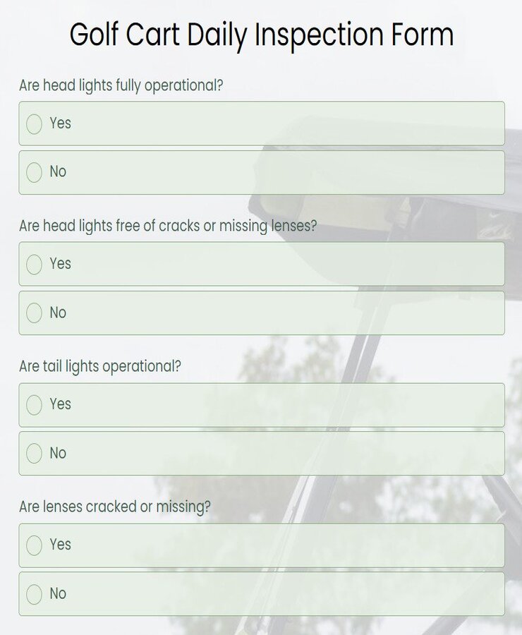 golf cart daily inspection form