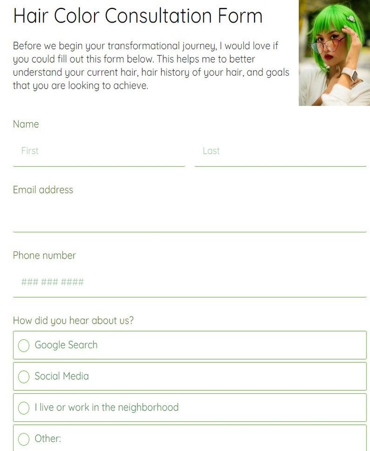 hair color consultation form