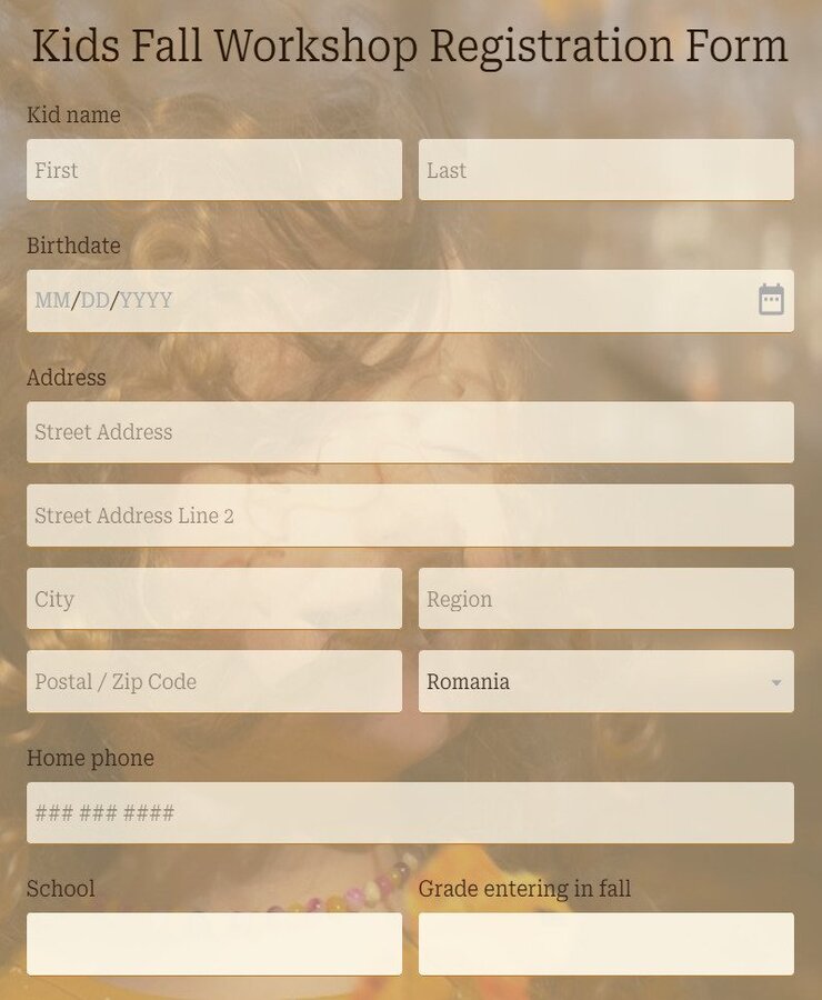 kids fall workshop registration form