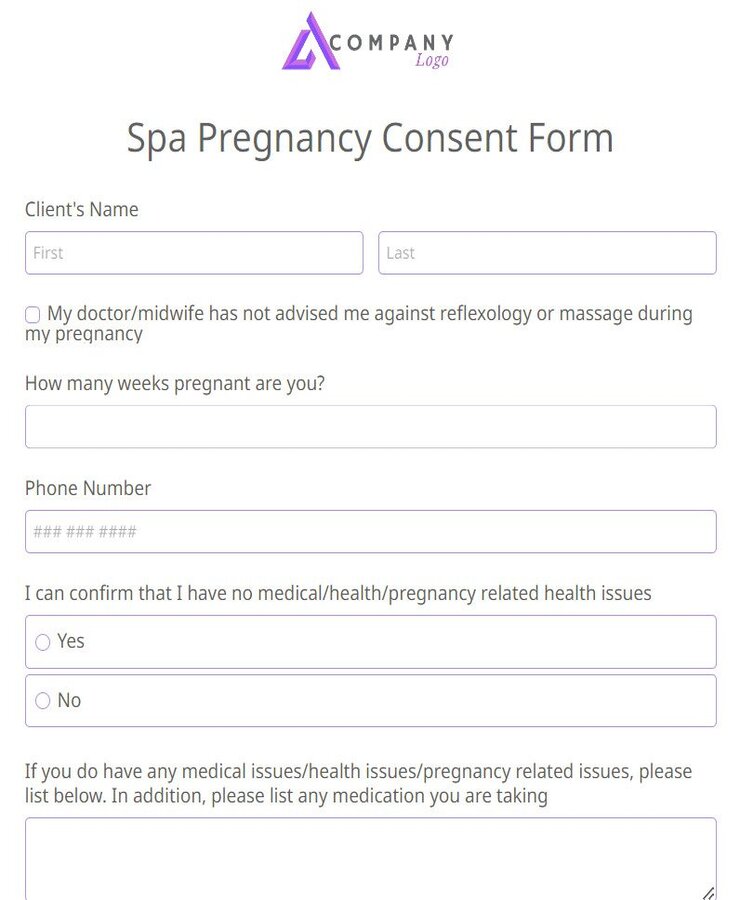 spa pregnancy consent form