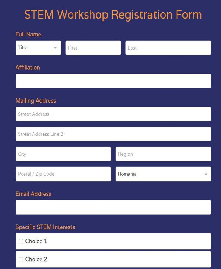 stem workshop registration form