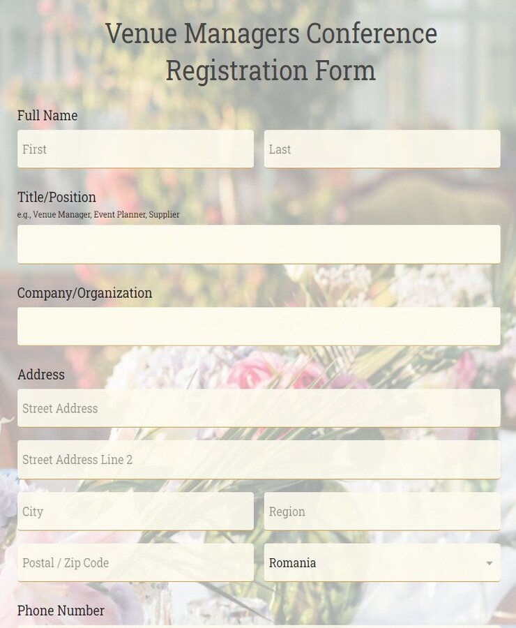 venue managers conference registration form