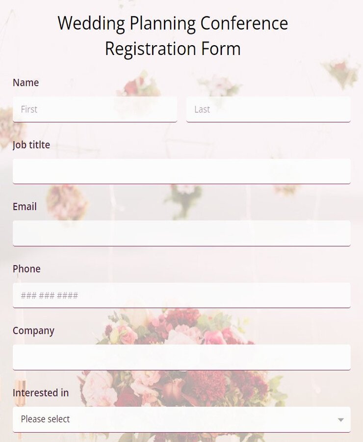 wedding planning conference registration form