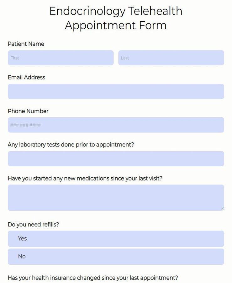 endocrinology telehealth appointment form