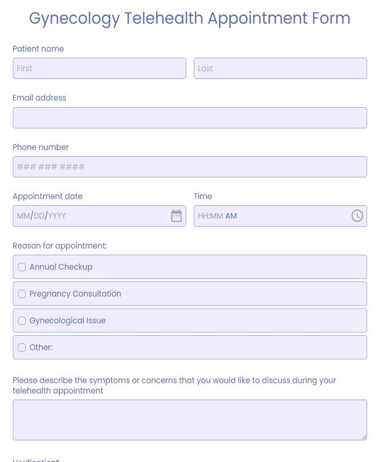 gynecology telehealth appointment form