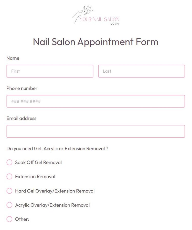 nail salon appointment form