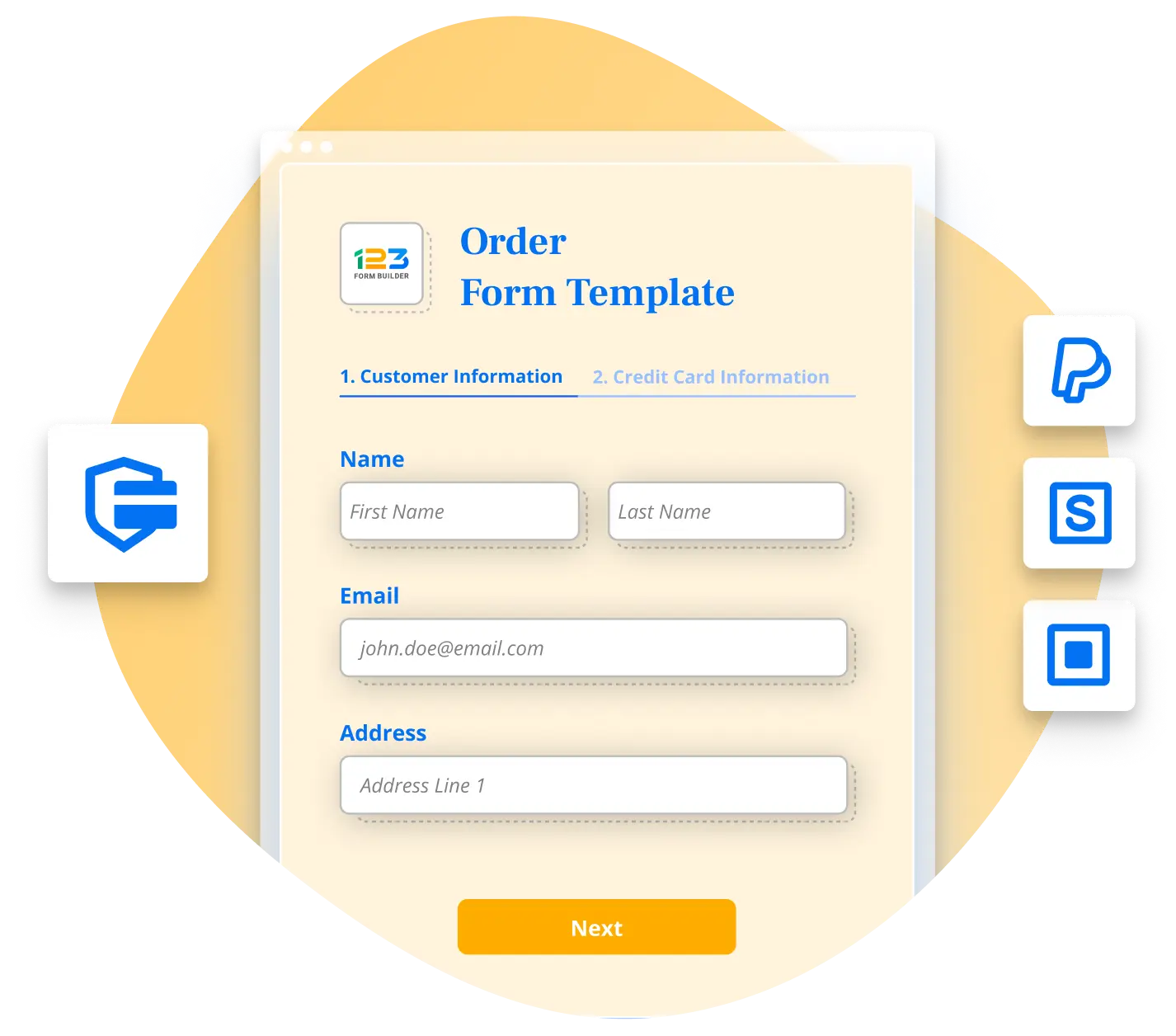 Image showing an order form template payment options