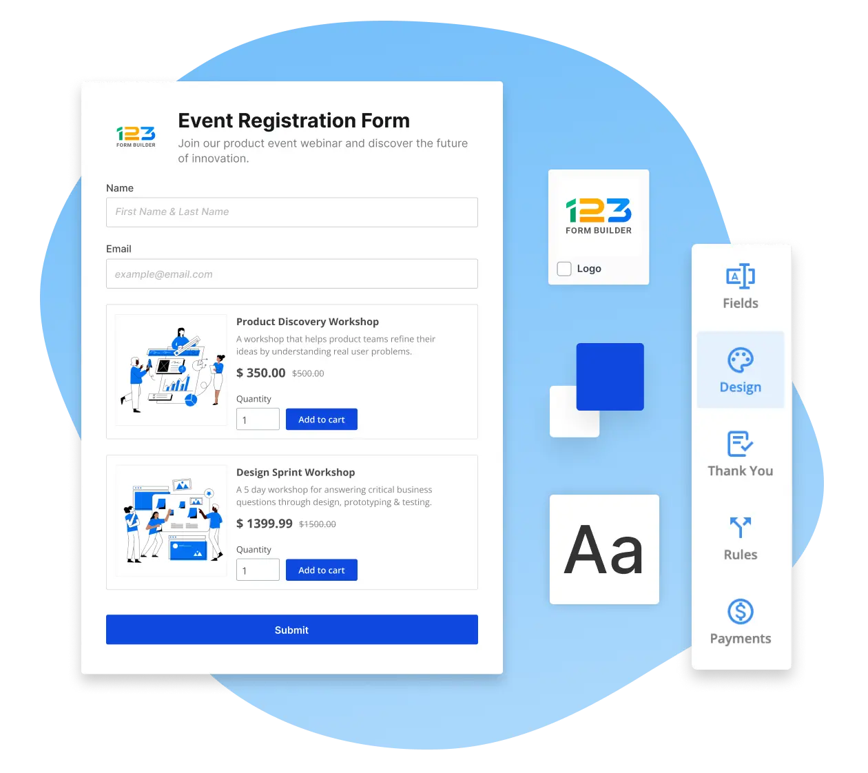Image showing an Event Registration Form template with different customization options 