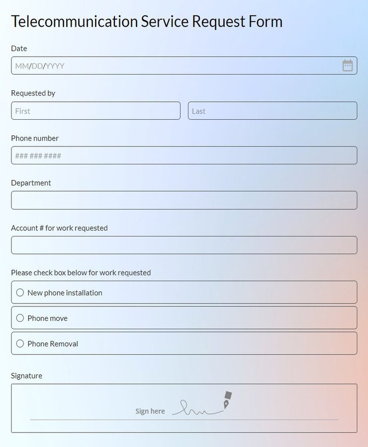 telecommunication service request form