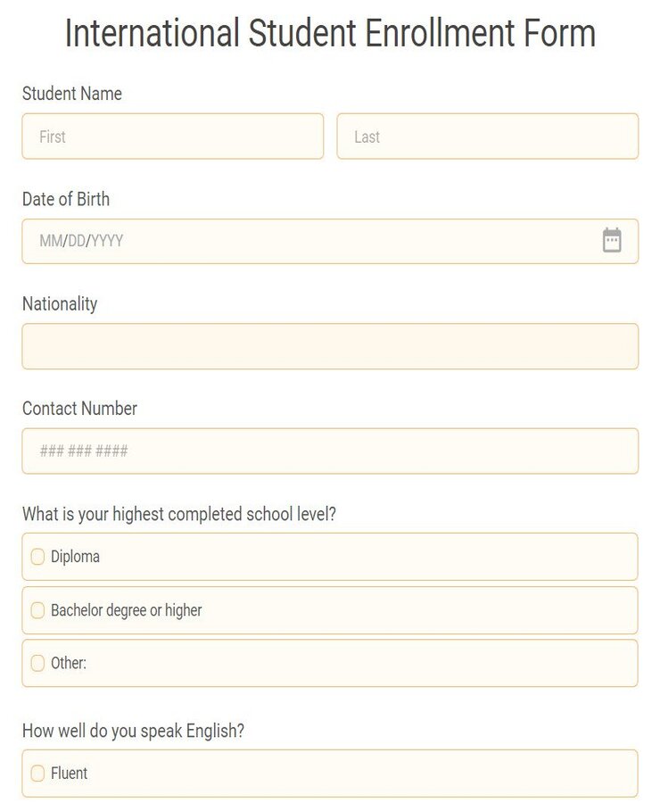 international student enrollment form
