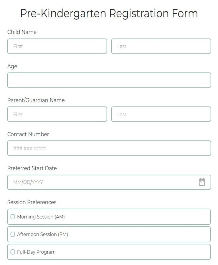 pre kindergarten registration form