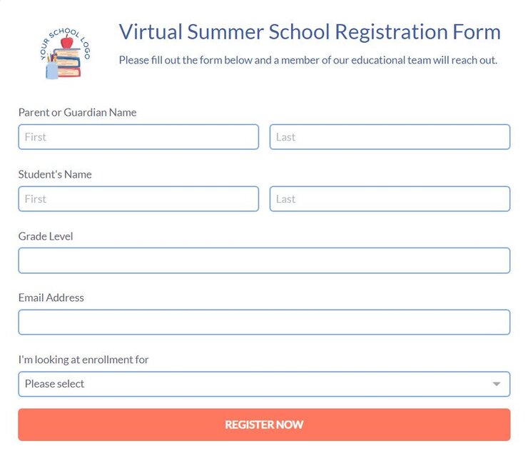 virtual summer school registration form