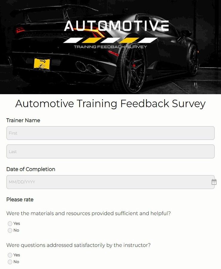 automotive training feedback survey