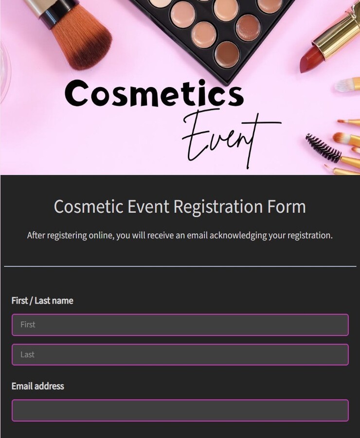 cosmetic event registration form