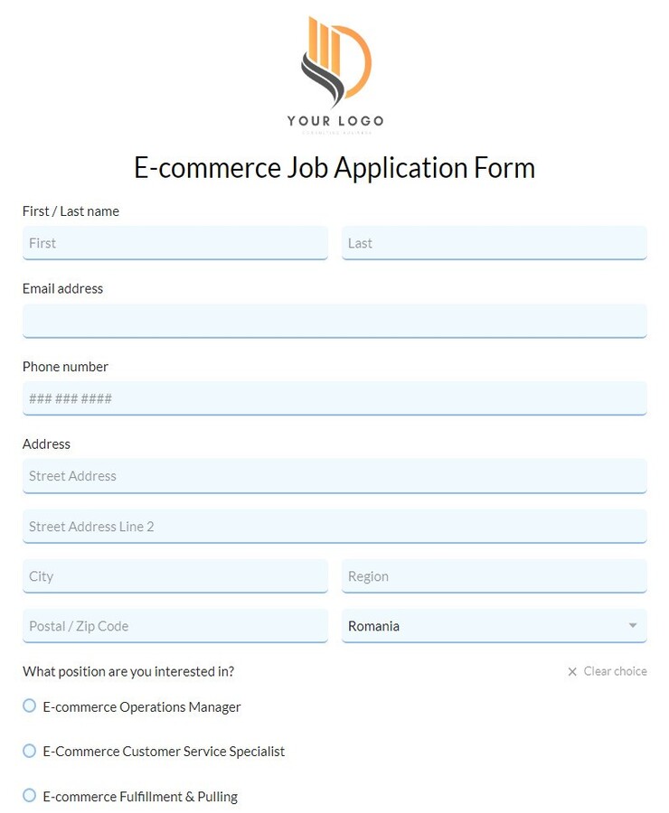 e-commerce job application form