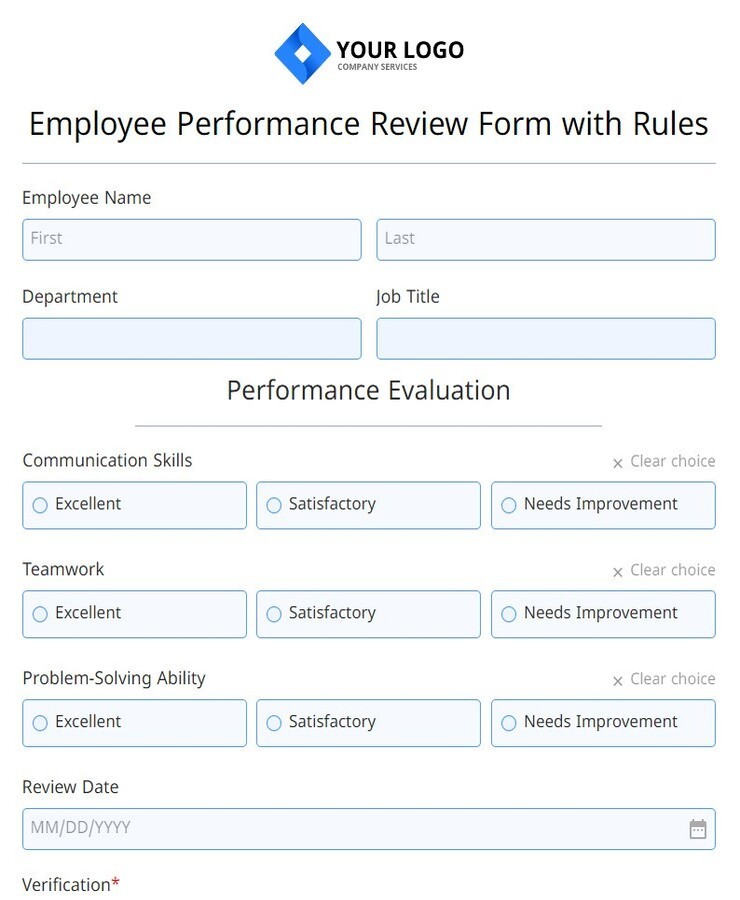 employee performance review form with rules