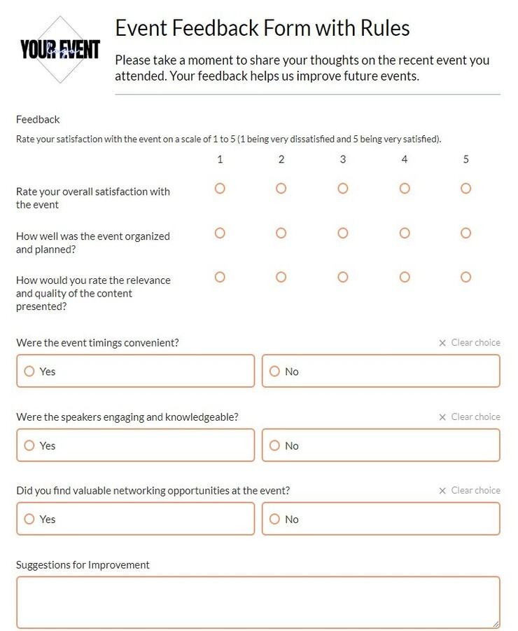 event feedback form with rules