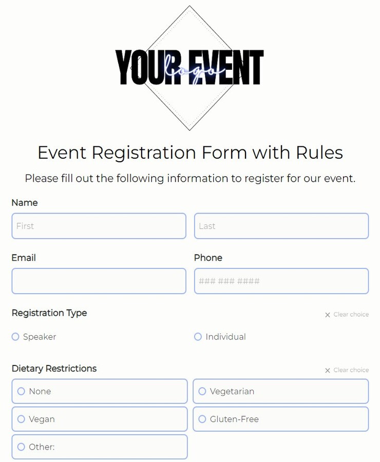 event registration form with rules