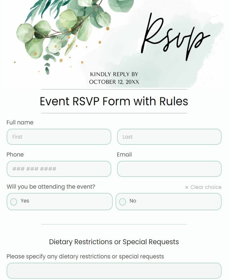 event rsvp form with rules