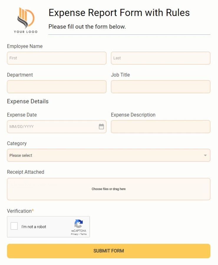 expense report form with rules