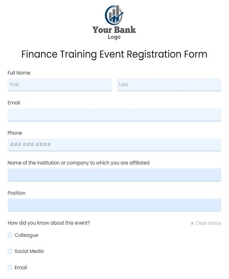 finance training event registration form