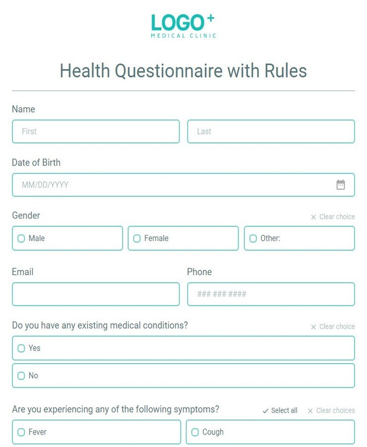 health questionnaire with rules