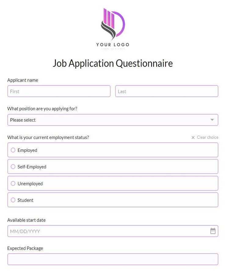 job application questionnaire
