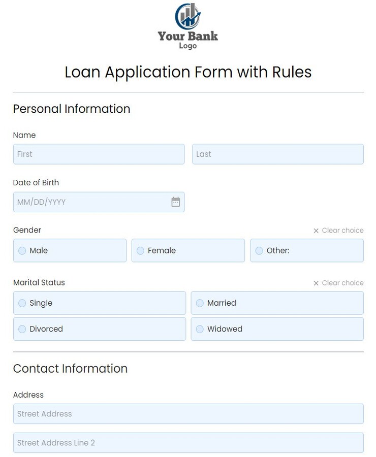 loan application form with rules