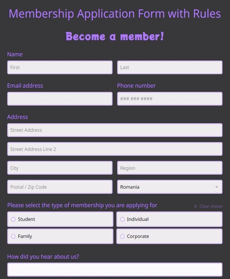 membership application form with rules
