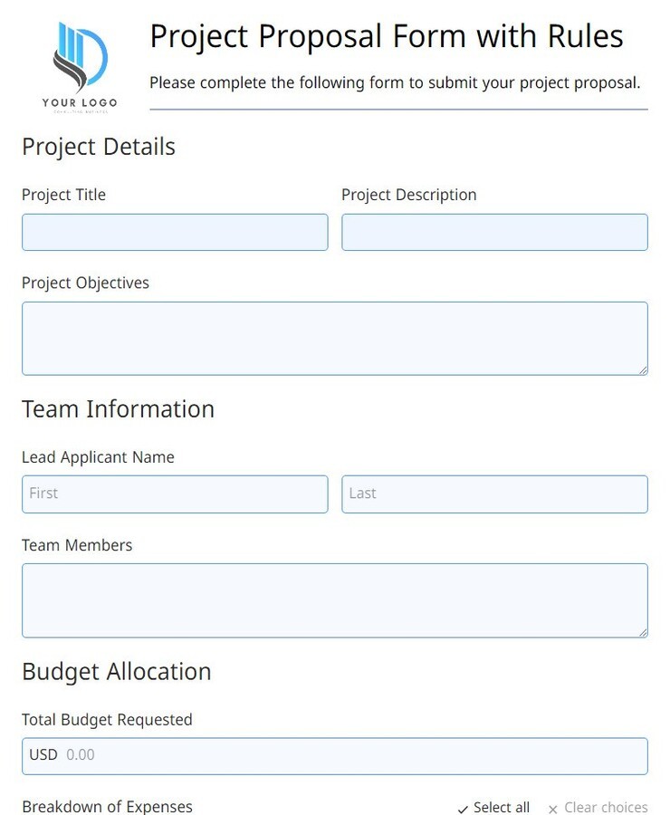 project proposal form with rules