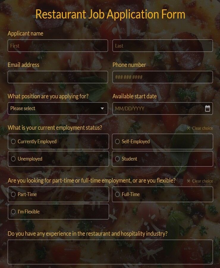 restaurant job application form