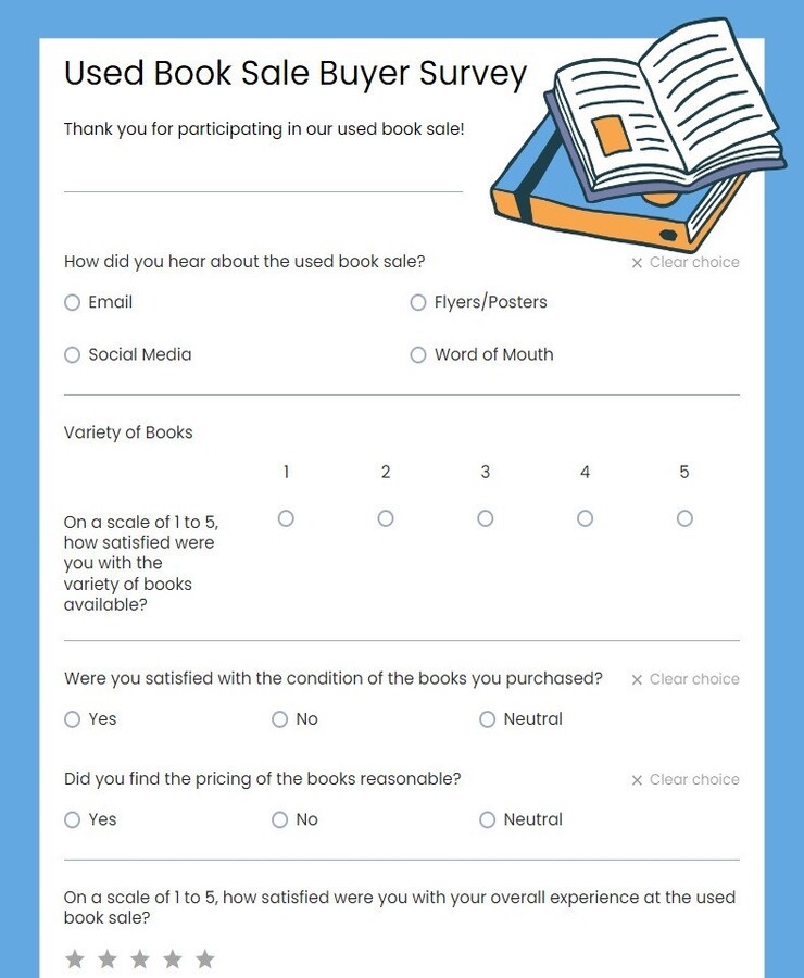 used book sale buyer survey