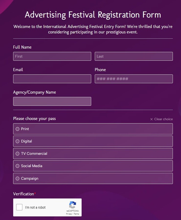 advertising festival registration form
