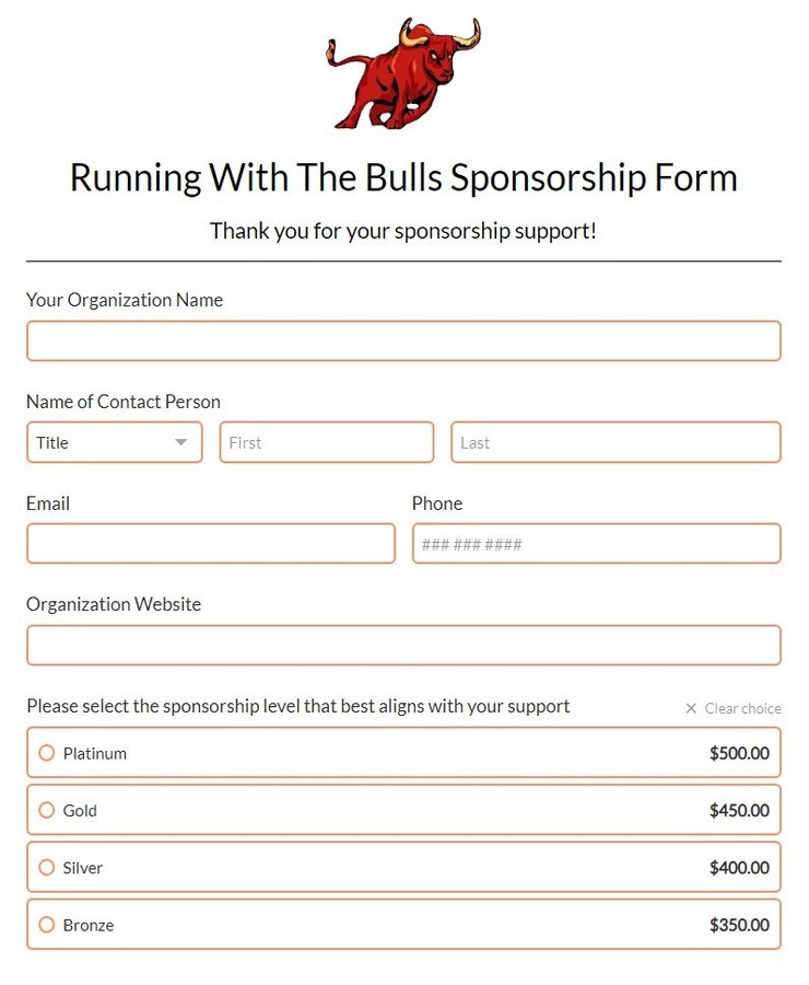 running with the bulls sponsorship form