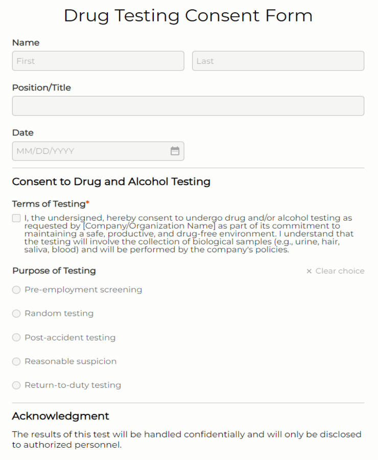 Drug Testing Consent Form