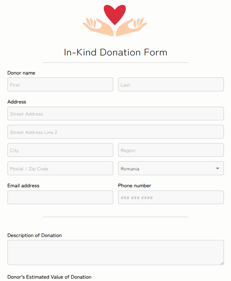 In-Kind Donation Form Template
