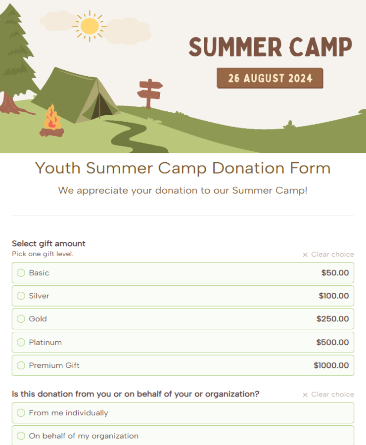 Youth Summer Camp Donation Form