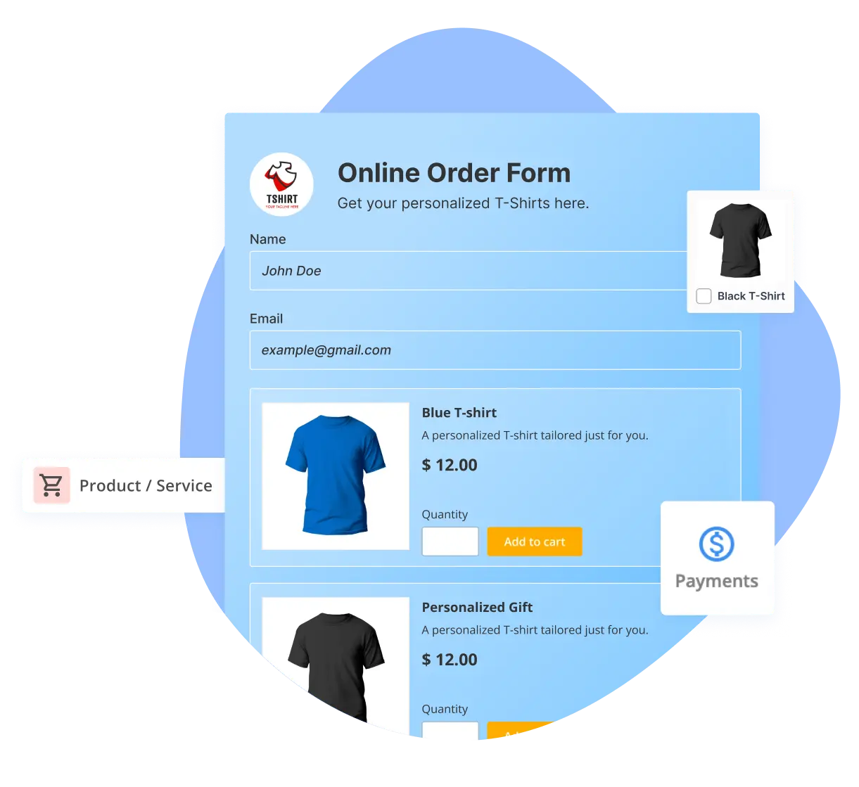 Image showing an Online order form using the product field