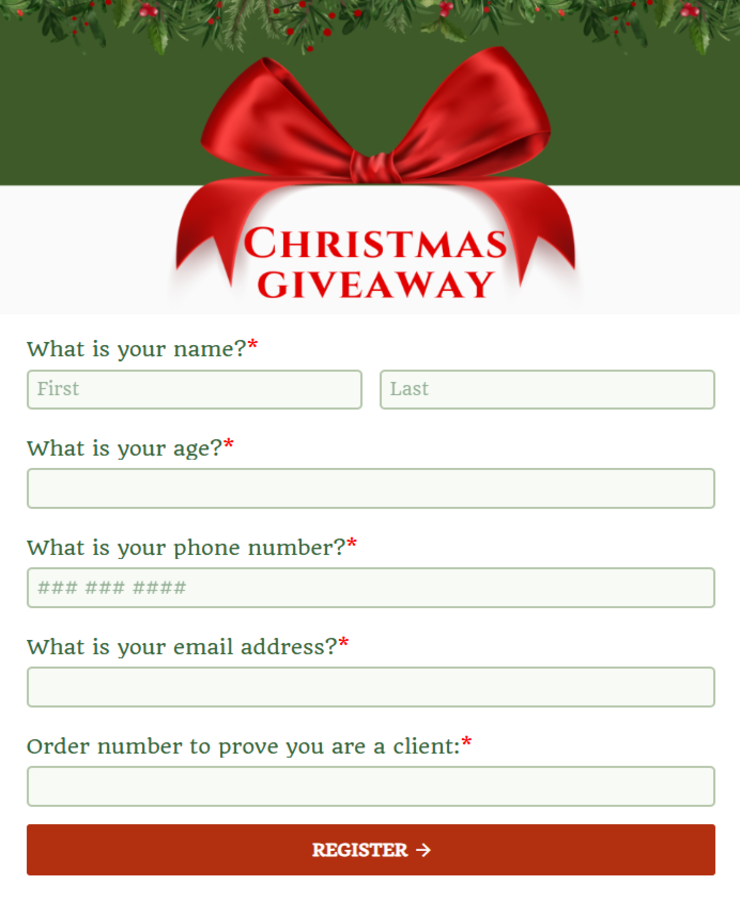 Christmas Giveaway Form Template