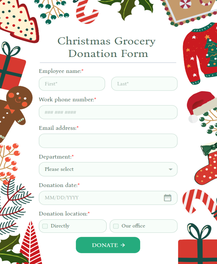 Christmas Grocery Donation Form Template